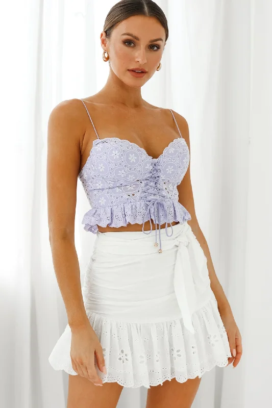 Discount Deals Camryn Sweetheart Neckline Lace-Up Bodice Crop Top Lilac