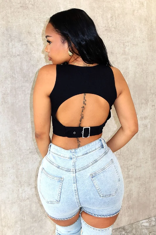 Weekend Bargains Await You Ready To Go Rhinestone Buckle Top