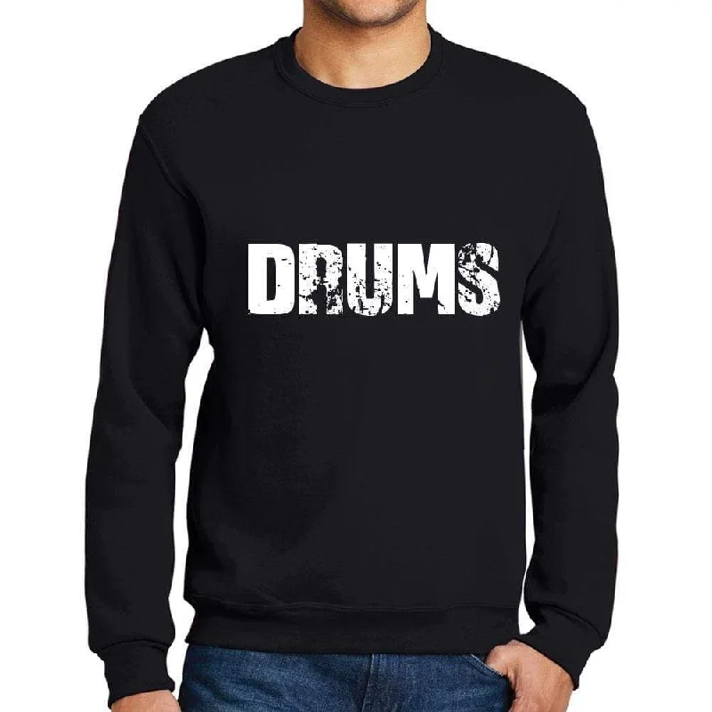 Best Bargains Men's Printed Graphic Sweatshirt Popular Words DRUMS Deep Black