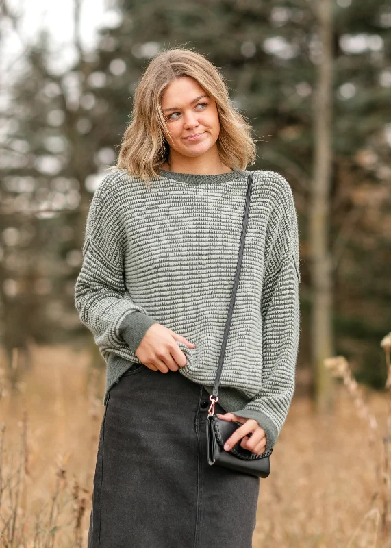 Bonus Savings Sage Waffle Textured Raw Edge Top