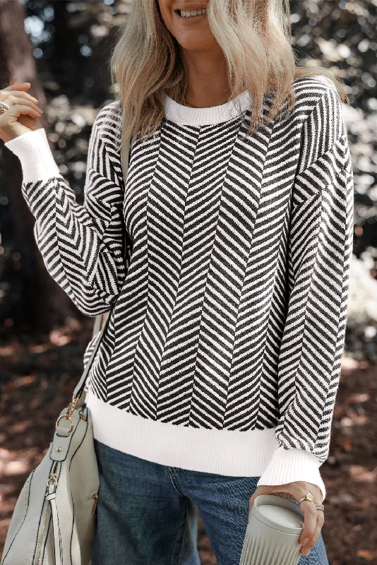 Lowest Price KaleaBoutique Contrast Edge Crew Neck Drop Shoulder Sweater