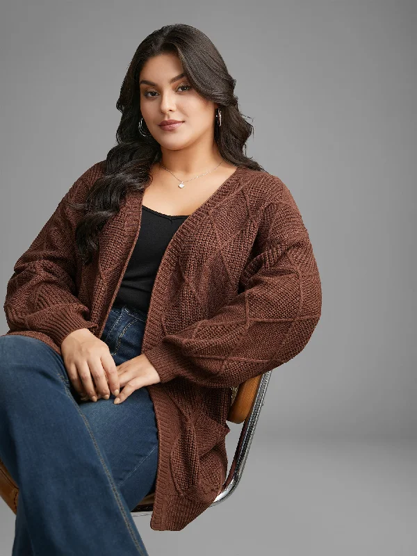 Deal Dash Plain Textured Pocket Drop Shoulder Cardigan