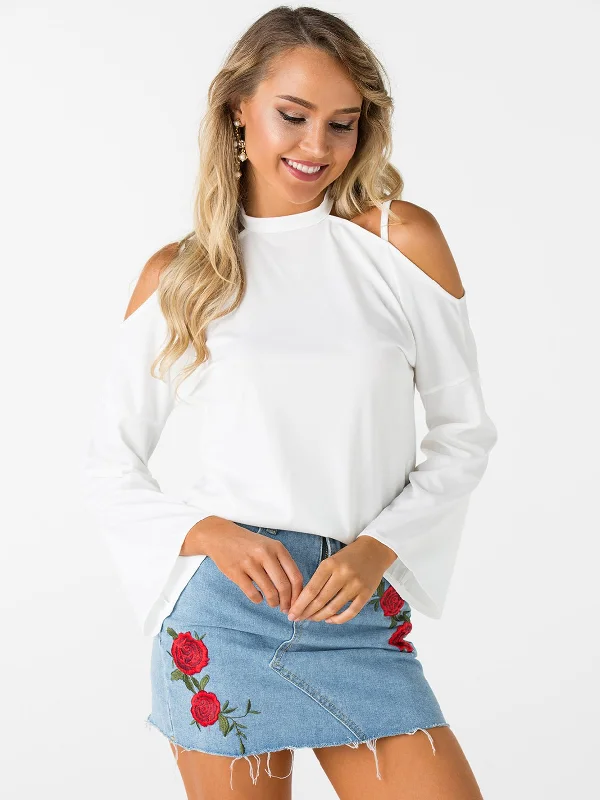 Take Advantage Custom Cold Shoulder Plain White T-Shirts