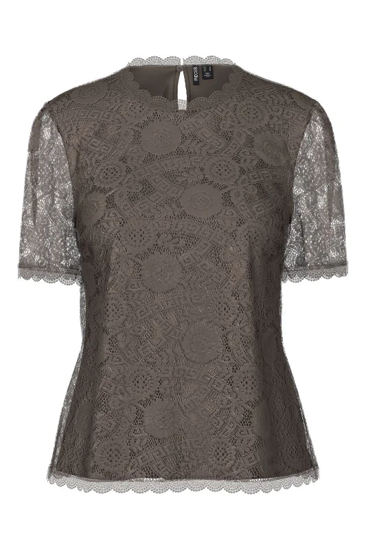 Take Advantage Pieces - Pcolline Ss Lace Top - 4532907 Morel