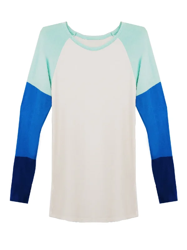 Time-Limited Offer Lightweight White Top With Color Block Sleeves