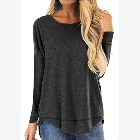 Weekend Savings Delight Round Neck Long Sleeve Solid Color Loose Women'S Tops Casual Wholesale T-Shirts Weekend Savings Delight Round Neck Long Sleeve Solid Color Loose Women'S Tops Casual Wholesale T-Shirts