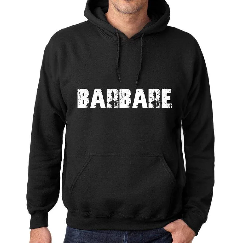 Amazing Deals Men's Women's Unisex Printed Graphic Cotton Hoodie Soft Heavyweight Hooded Sweatshirt Pullover Popular Words BARBARE Deep Black