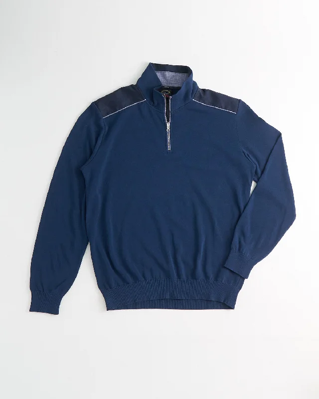 New Markdowns Fresco Cotton Half Zip With Linen Details Quarter Zip Pullover