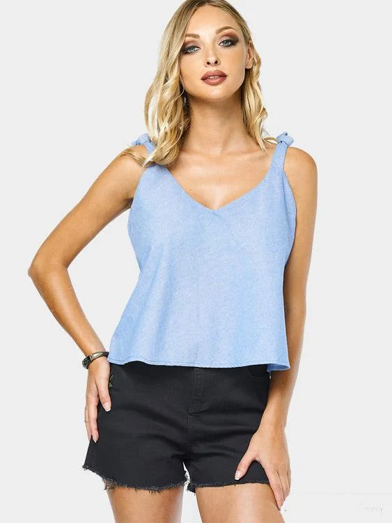Special Buy Custom V-Neck Sleeveless Light Blue Camis