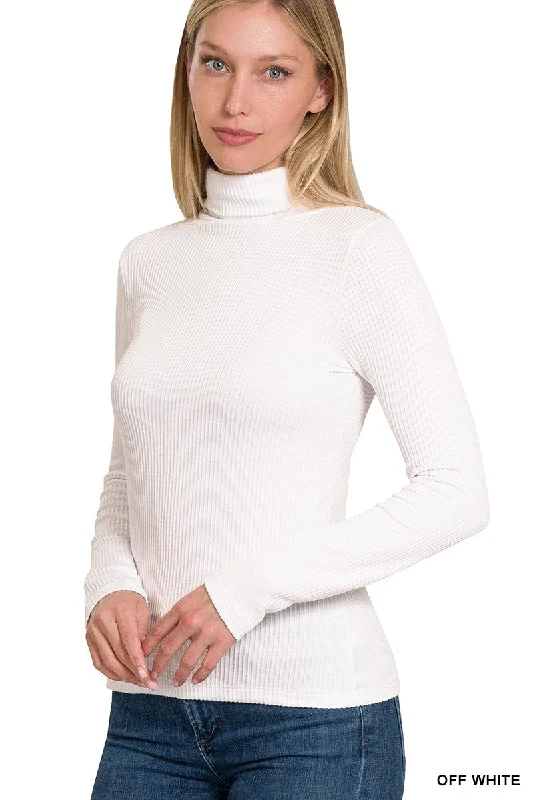 Special Offer Behind The Scenes Off White Ribbed Turtleneck Top