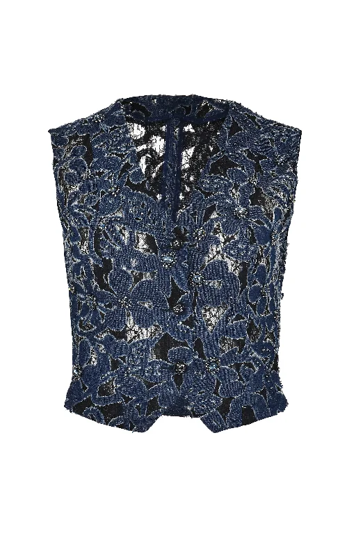 Instant Discount Luces Denim Hand Embroidered Vest