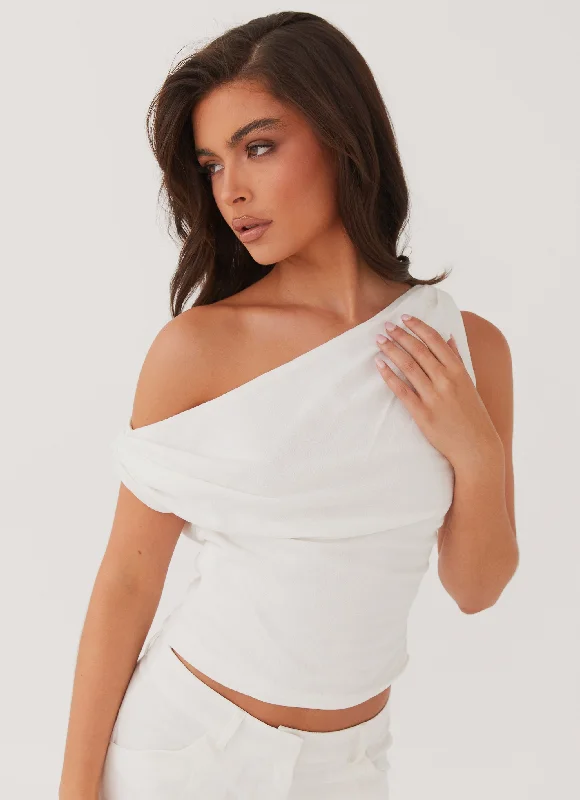 Mega Deal Marissa Linen One Shoulder Top - White