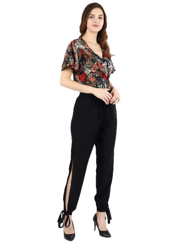 Today Only Black Leaf Printed Wrap Around Top