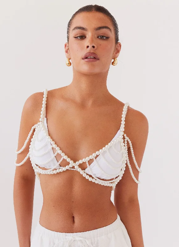 Amazing Value Serenade Pearl Beaded Bralet Top - Pearl