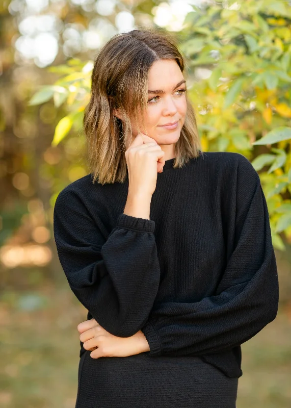 Price Break Heidi Black Textured Knit Long Sleeve Top