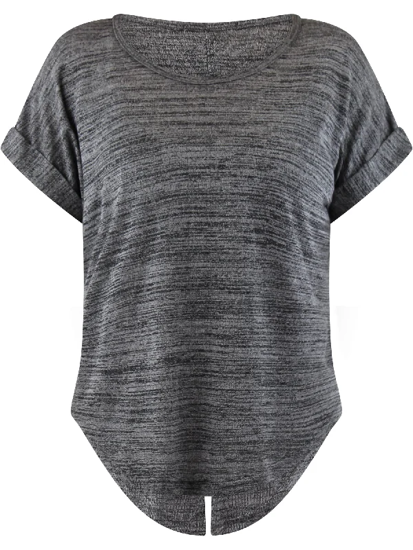 Weekend Discounts to Delight Black Heathered Knit Tie-Back Tee Top Size Medium