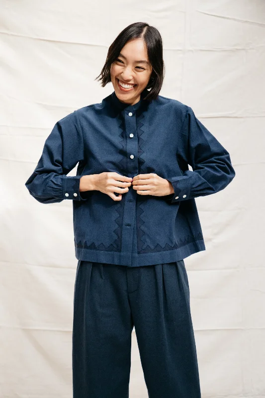 Unmissable Offer Alpha Buttondown- Zig Zag Appliqué - Navy