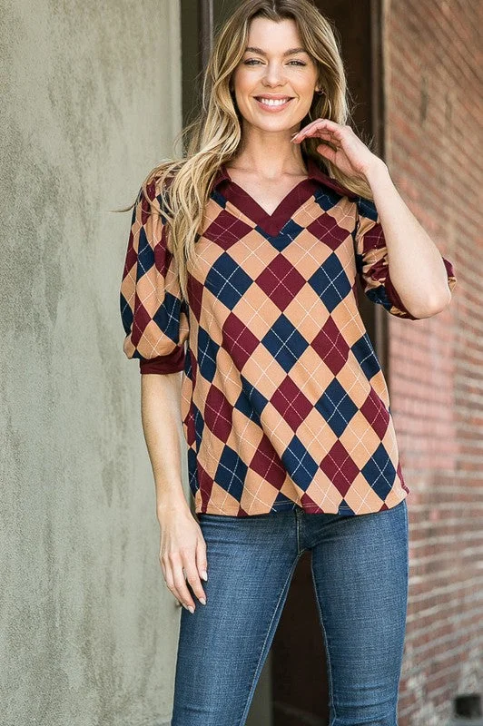 Limited Time Collared Argyle Top