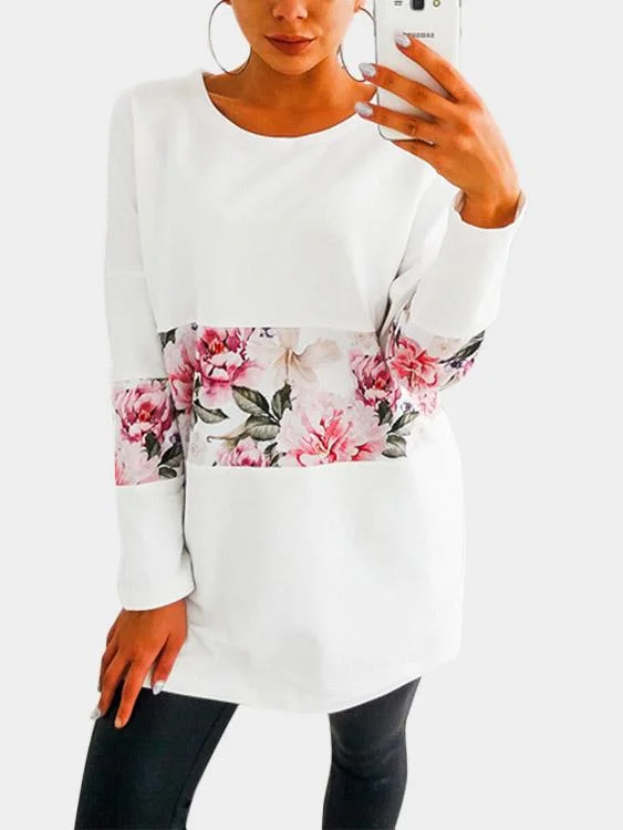 Deal of the Day Custom Round Neck Floral Print Long Sleeve Tee