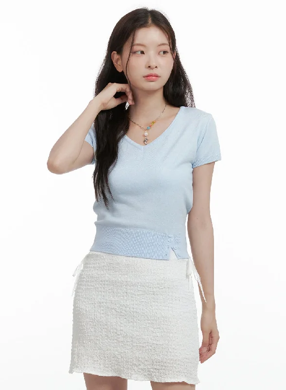 Weekend Deals That Impress V-Neck Knit Sweater Short Sleeve OL416