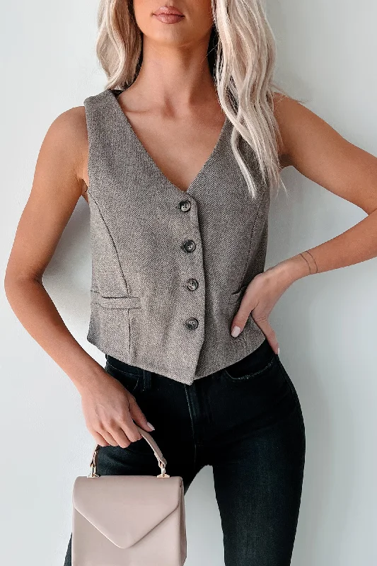 Crazy Deals Gentleman's Agreement Herringbone Vest Top (Brown)
