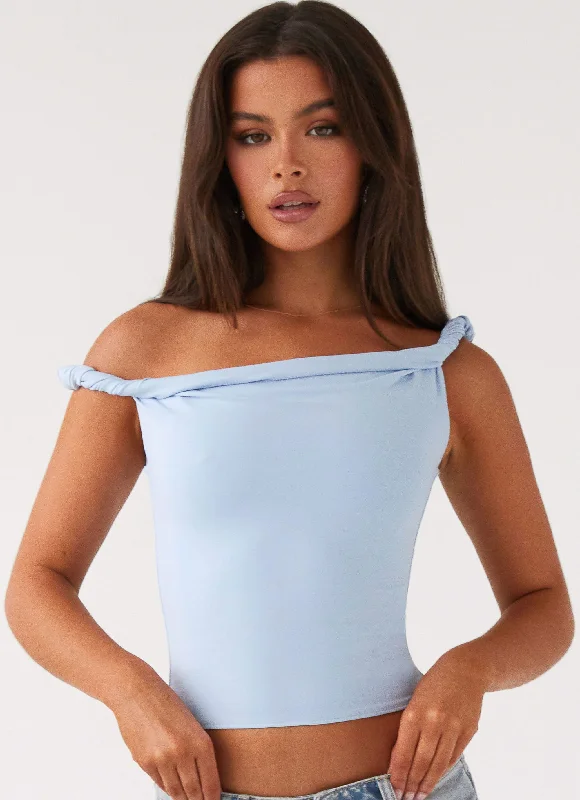 Weekend Savings Extravaganza Solace Soul Twist Shoulder Top - Baby Blue