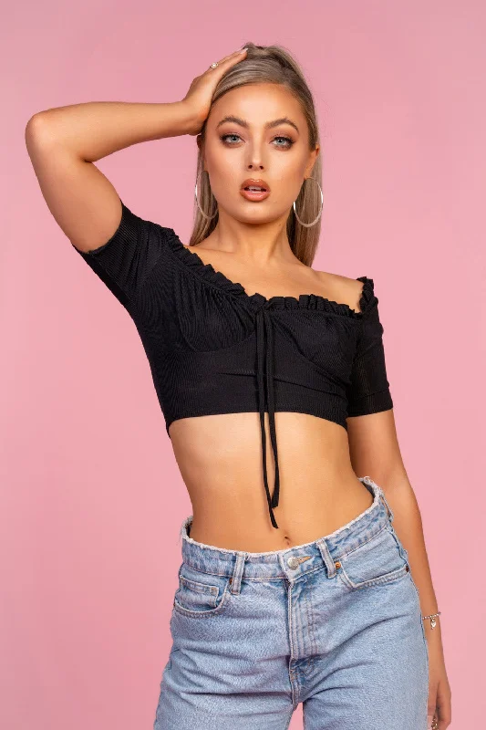 Savings Galore Off Shoulder Ribbed Crop Top