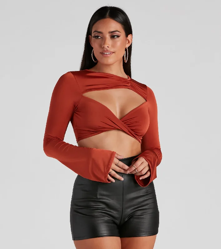 New Arrival Rising Temps Twist Cutout Crop Top