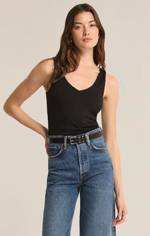 Can't Beat Z Supply Avala V-Neck So Smooth Top BLACK
