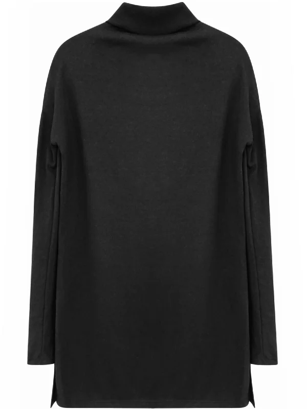 Last Chance Black Loose Fit Long Sleeve Turtleneck Top With Side Slits Size Small