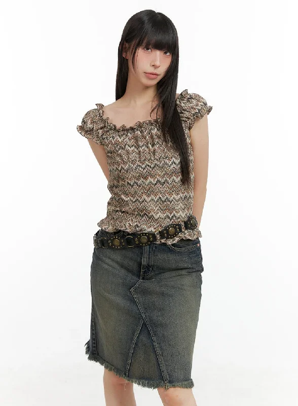Weekend Specials You Can't Miss Pattern Frill Crop Top CL422