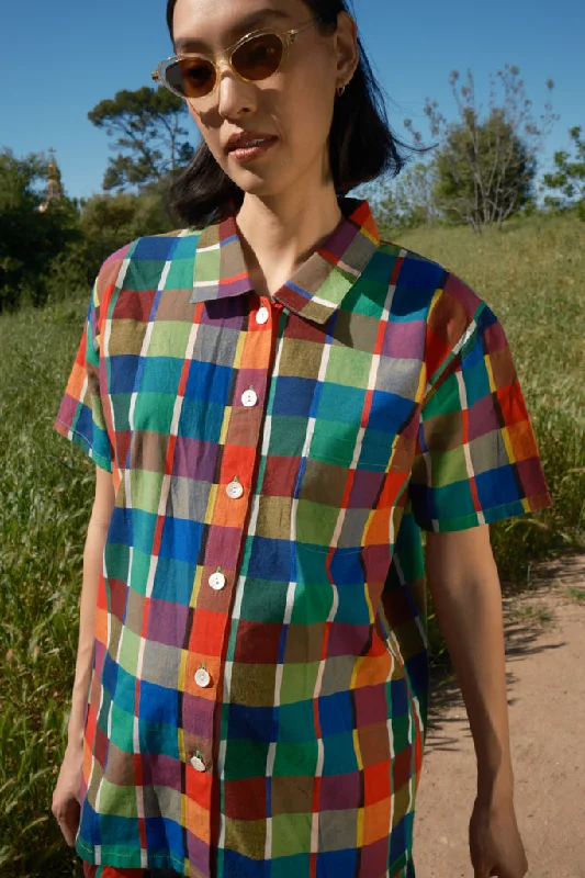 One-DAY Sale Dylan Shirt - Rainbow Grid Cotton