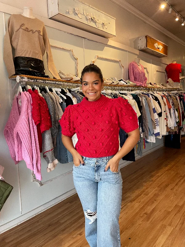 Weekend Offers That Amaze Red Pom Pom Sweater