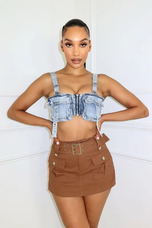 Special Discount Lillian Washed Denim Pocket Crop Top