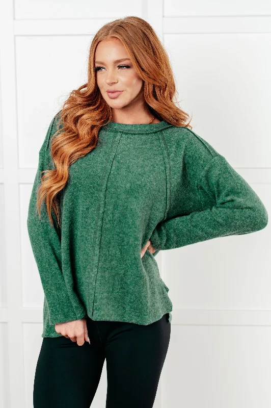 Flash Sale Simple Silhouette Brushed Hacci Sweater in Dark Green