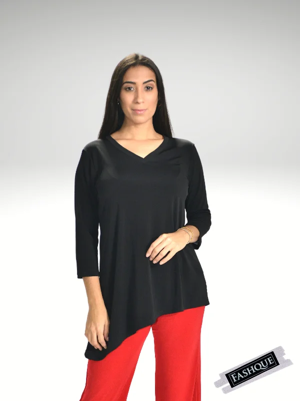 Take Advantage FASHQUE - V - Neck Asymmetrical 3/4 Sleeve Tunic Top- T564