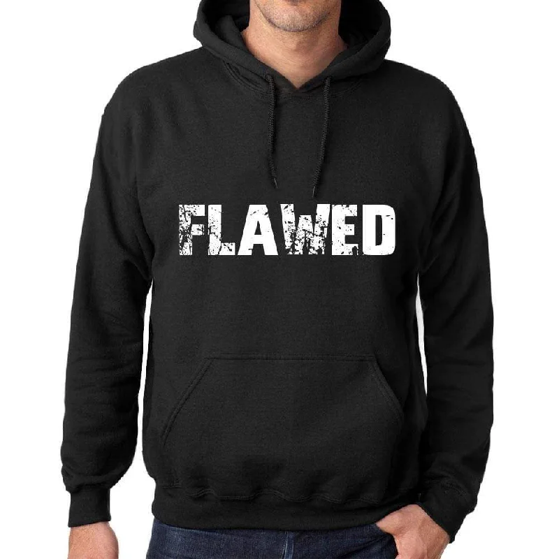 Deep Discounts Men's Women's Unisex Printed Graphic Cotton Hoodie Soft Heavyweight Hooded Sweatshirt Pullover Popular Words FLAWED Deep Black