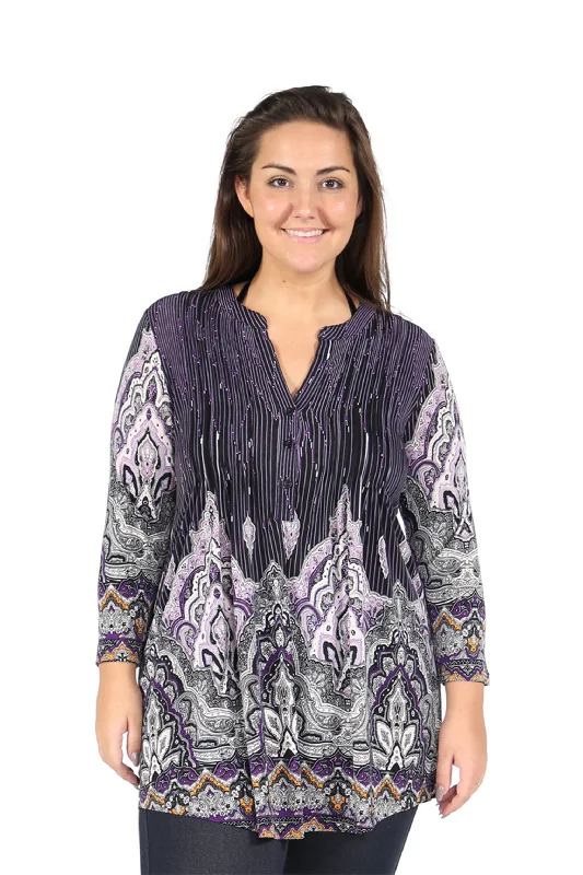Year-End Sale Plus Size La Cera Empire Paisley Print Tunic
