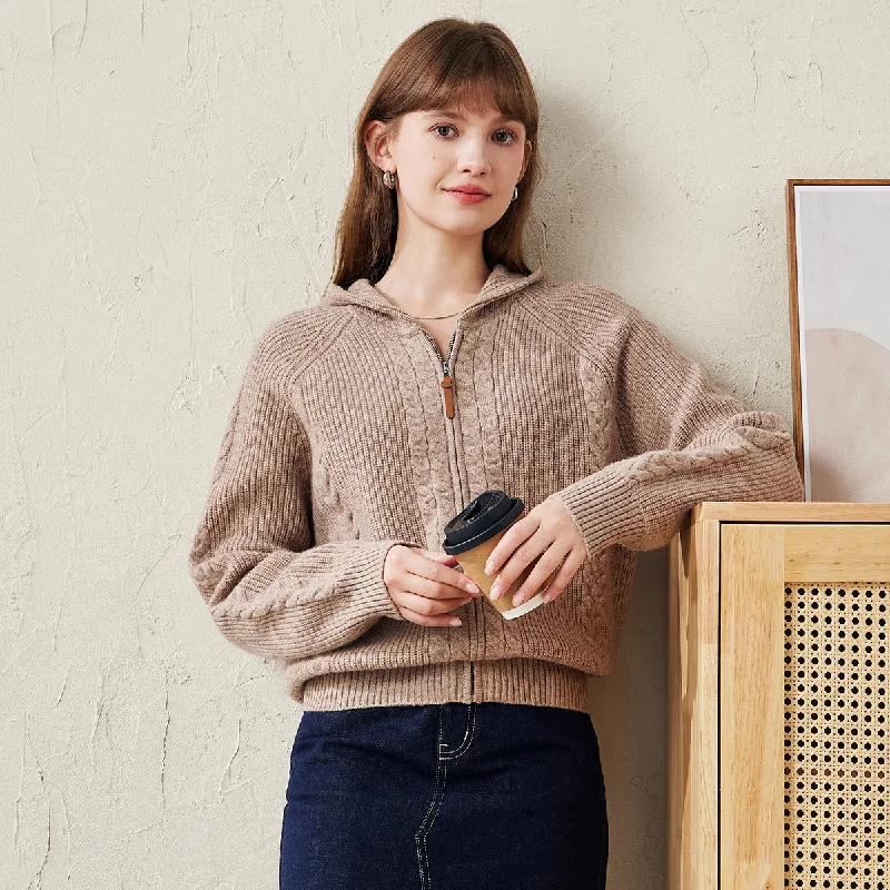 Can't Miss 100% Wool Cardigan Womens Cozy Cable Knit Hoodie
