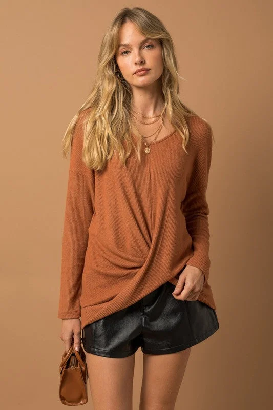 Time-Limited Offer Long Sleeve V-Neck Draped Top