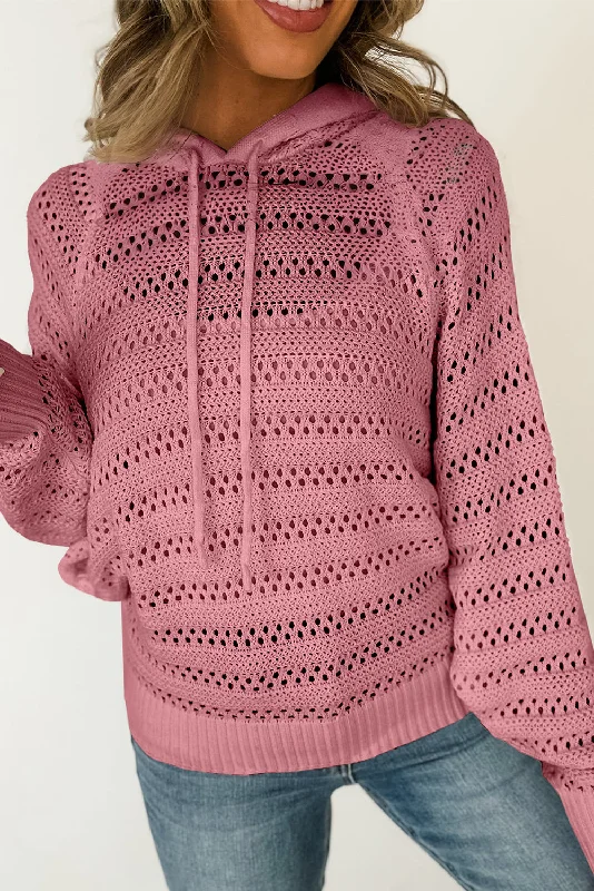 Major Savings KaleaBoutique Pointelle Knit Raglan Sleeve Hooded Sweater
