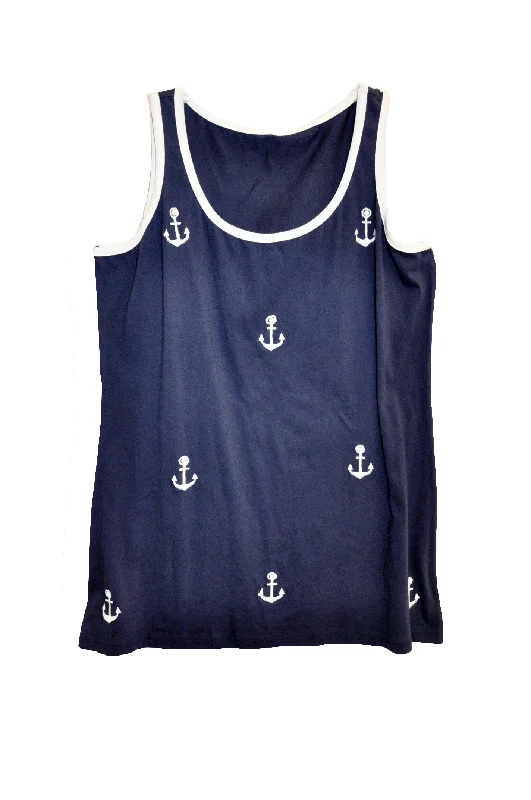 Limited Availability Cotton Knit Tank with Anchor Embroidery - Plus Size