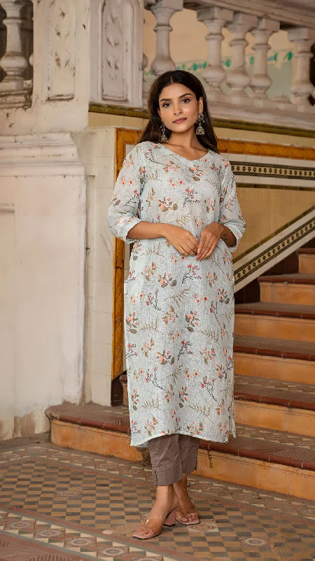 Major Savings AMBER POWDER BLUE PURE LINEN KURTA