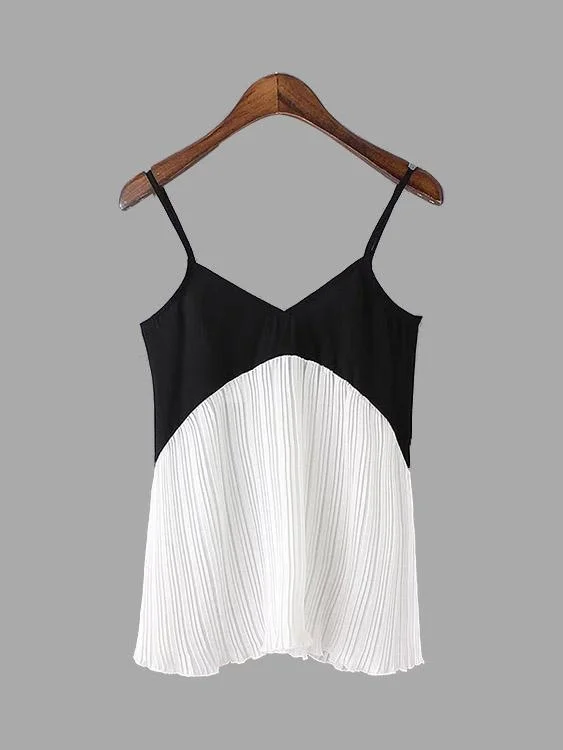 Year-End Clearance Custom Sleeveless V-Neck Contrast Pleated Cami