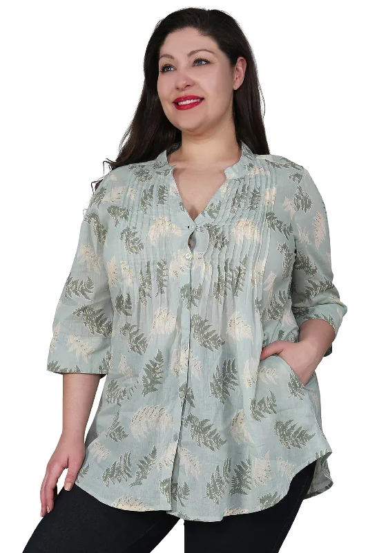 Closeout Deal Plus Size Fern Print Release Print Tunic