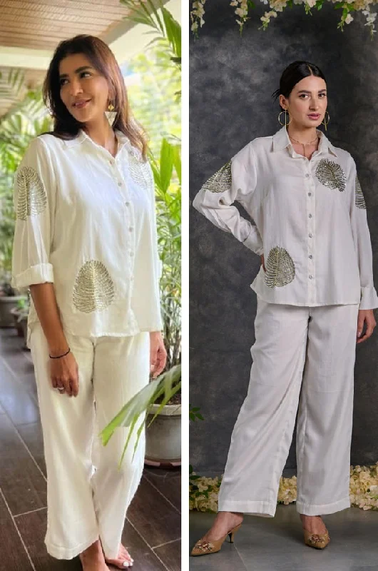 Weekend Bargains Just for You Diyu Sequin Embroidered White Co-Ord Set