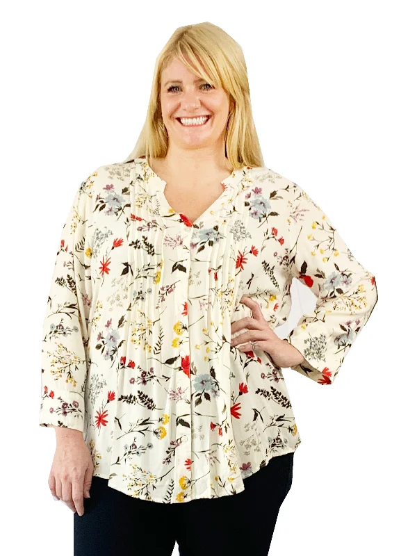 Weekend Discounts to Relish Pleat Front Printed Rayon Top - Plus Size