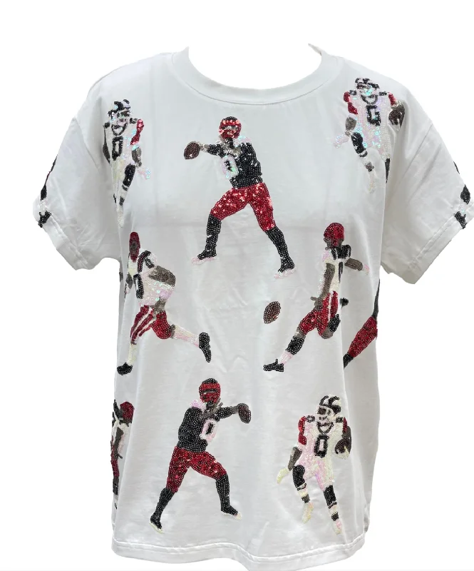 Special Savings Queen of Sparkles Scattered Football Players Tee - WHITE/RED & BLACK