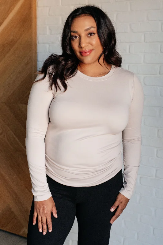 Exclusive Savings Basically Perfect Brushed Microfiber Tee in Sand Beige