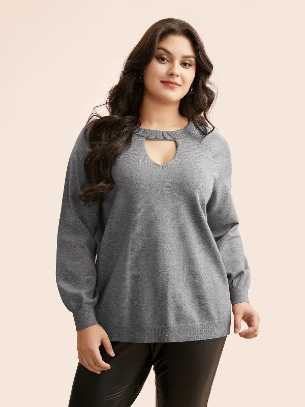 Great Bargains Plain Keyhole Puff Sleeve Pullover